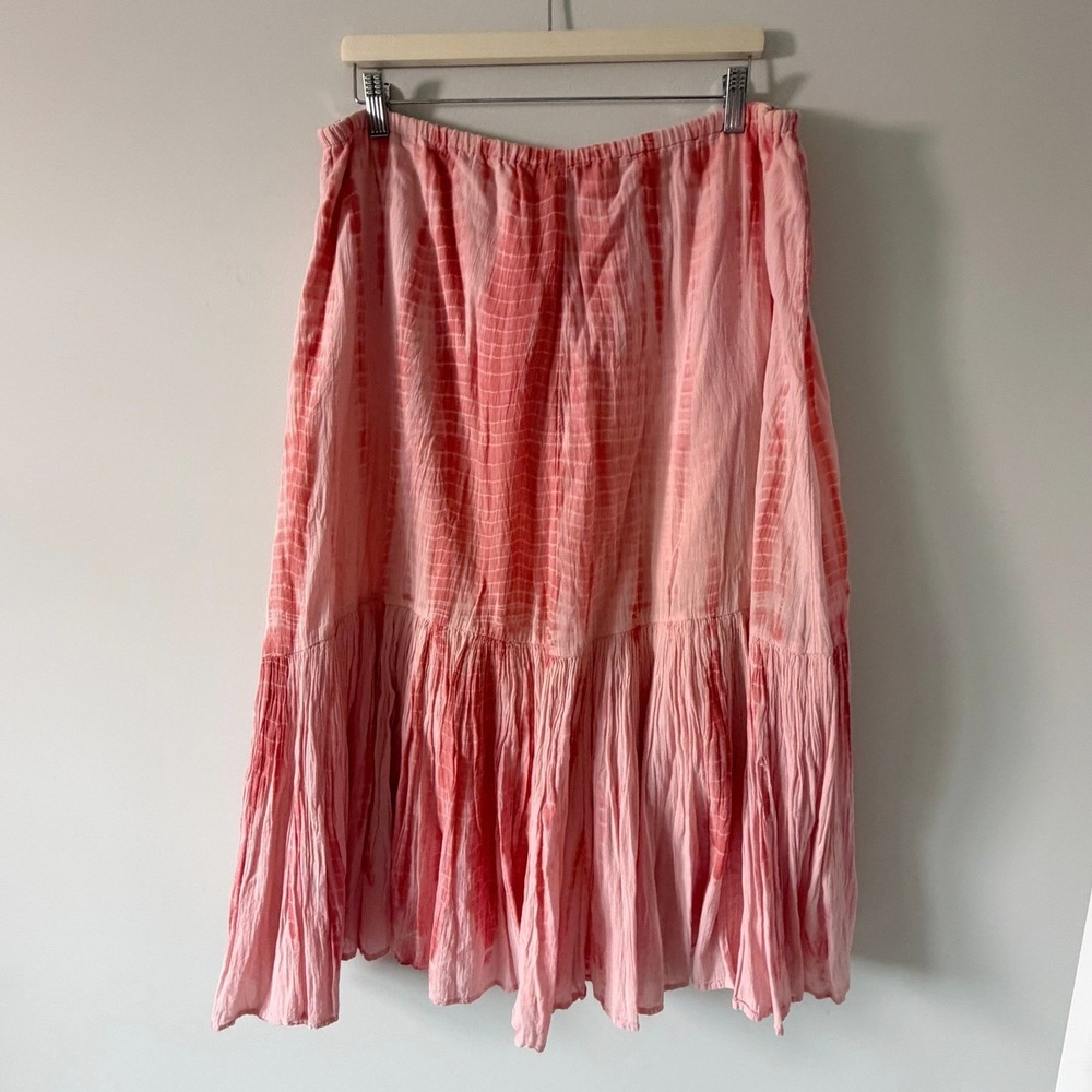 J. Jill Pink Tie Dye Tiered Maxi Skirt Cotton Lined PM Boho Hippie Peasant Beach